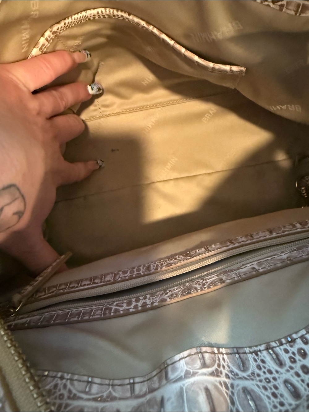 Brahmin Taupe Croc-Embossed Leather Satchel with Matching ID Pouch NWT - Picture 17 of 17